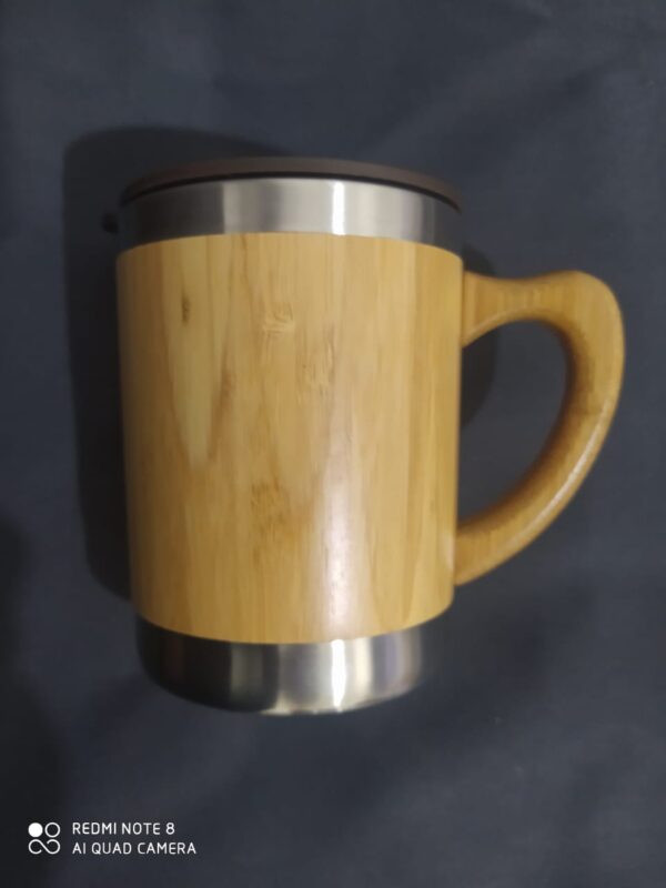 Taza térmica de acero con cubierta de bambú 300ml - Image 2