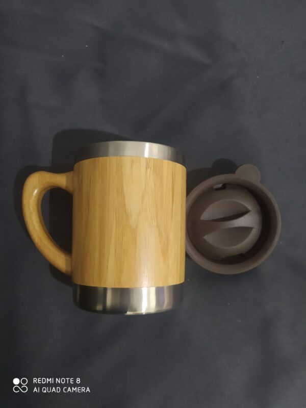 Taza térmica de acero con cubierta de bambú 300ml - Image 4