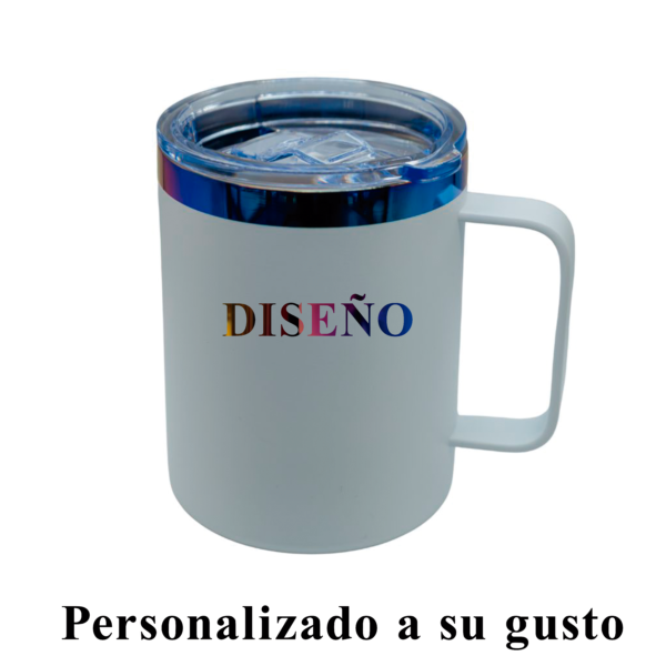 Taza térmica con agarradera acero inox. 12 oz blanco tornasol