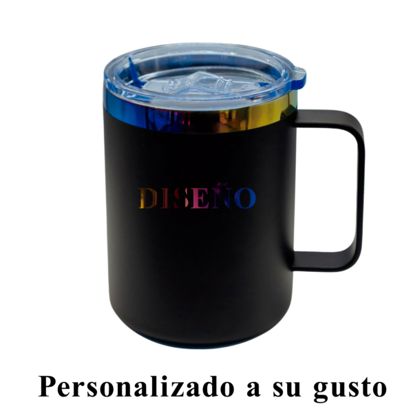 Taza térmica con agarradera acero inox. 12 oz negra tornasol