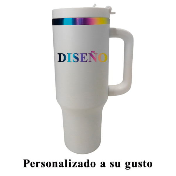 Tumbler térmico blanco tornasol-acero inox. 40 onzas