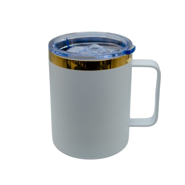 Taza térmica con agarradera acero inox. 12 oz blanco dorado - Image 2