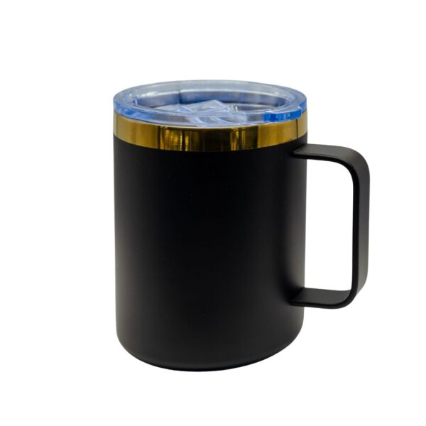 Taza térmica con agarradera acero inox. 12 oz negra dorada - Image 2