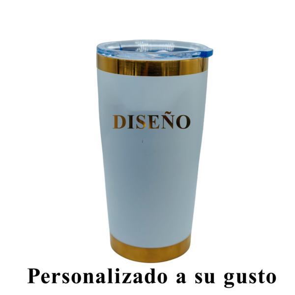 Tumbler térmico acero inox. 20 oz blanco dorado