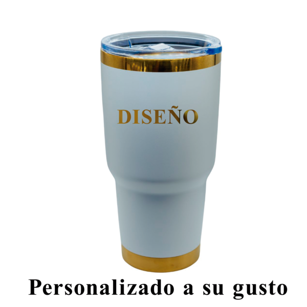 Tumbler térmico acero inox. 30 oz blanco dorado