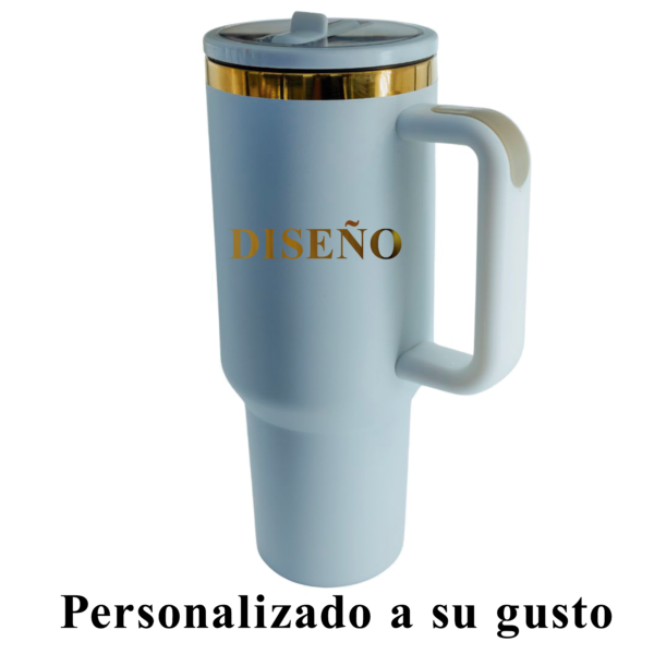 Tumbler térmico blanco dorado-acero inox. 40 onzas