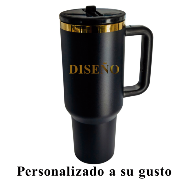 Tumbler térmico negro dorado-acero inox. 40 onzas